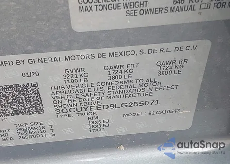 2020 Chevrolet Silverado 1500 4Wd Short Bed Rst из США, поврежденный, VIN 3GCUYEED9LG255071